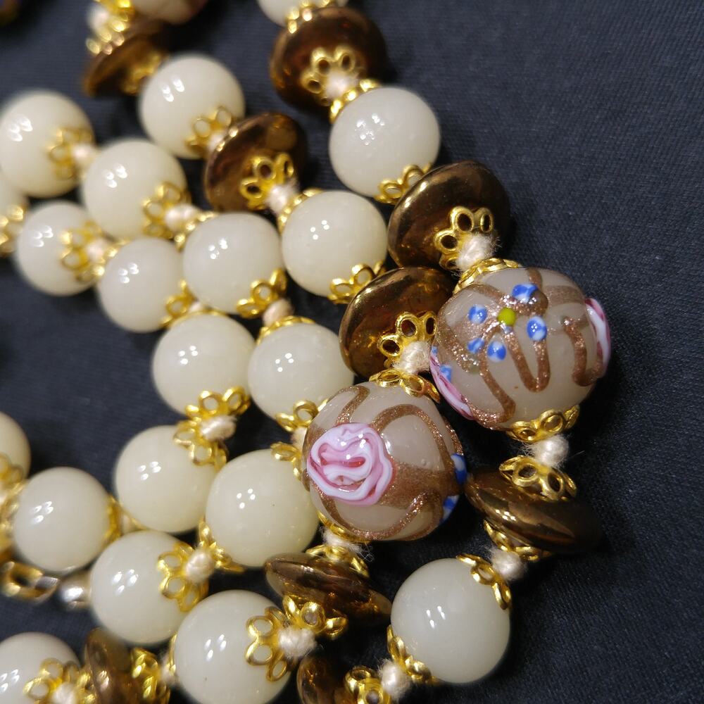 Wedding Cake Venetian Glass Bead Necklace and Bracelet
